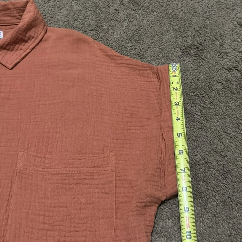 NWT SO brand Cotton Button Front Shirt-Sz M-Relaxed Boxy Fit-Rusty Orange Color - Picture 12 of 14